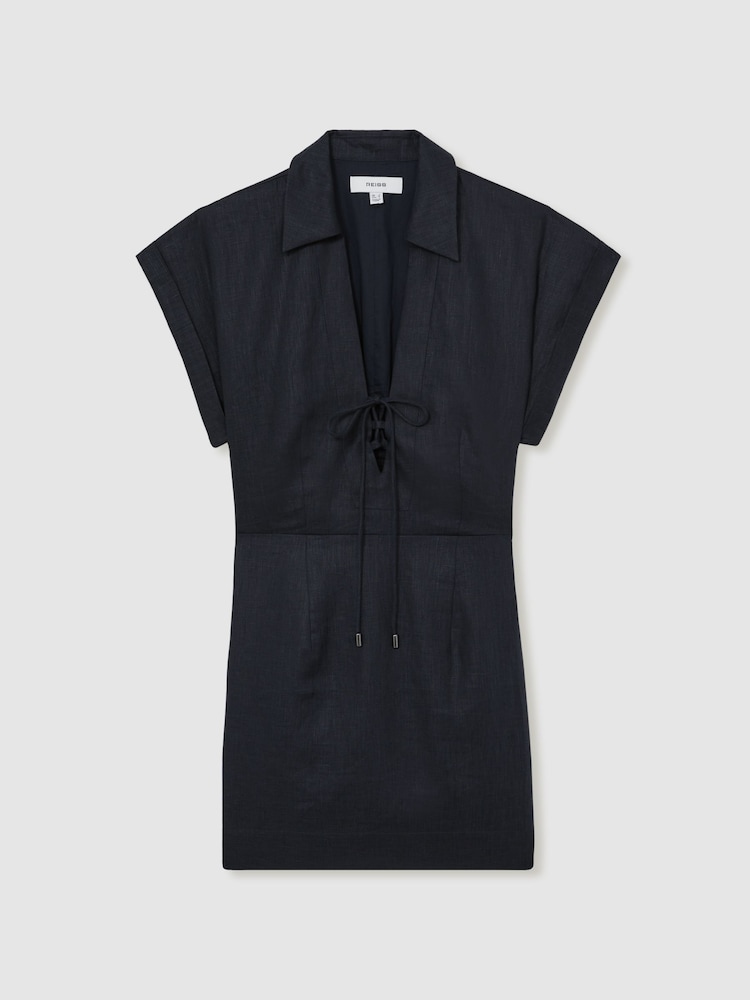 Reiss Navy Gwen Tie Front Beach Cover-Up Dress - Image 2 of 5