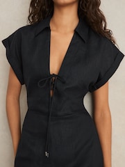 Reiss Navy Gwen Tie Front Beach Cover-Up Dress - Image 3 of 5