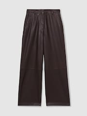 Reiss Chocolate Mercey Petite Leather Wide Leg Trousers - Image 2 of 8