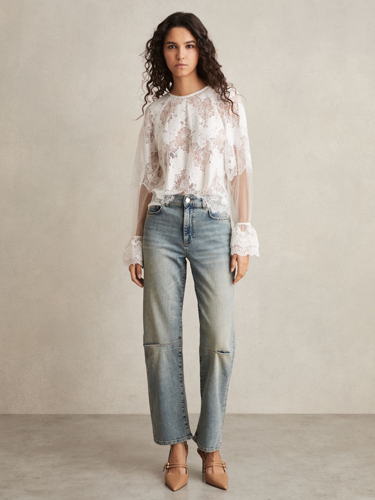 Reiss Light Blue Mahni Barrel-Leg Dart Jeans - Image 1 of 6