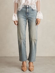 Reiss Light Blue Mahni Barrel-Leg Dart Jeans - Image 3 of 6