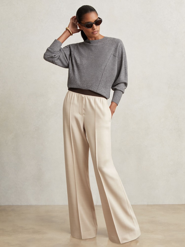 Neutrale Farbe - Reiss Wilde Wide-Leg Elasticated-Waist Trousers - Bild 1 von 7 Neutrale Farbe - Reiss Wilde Wide-Leg Elasticated-Waist Trousers - Bild 1 von 7