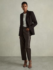 Reiss Chocolate Verona Petite Leather Slim-Leg Trousers - Image 1 of 6