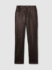 Reiss Chocolate Verona Petite Leather Slim-Leg Trousers - Image 2 of 6