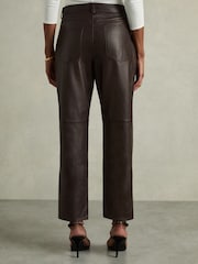 Reiss Chocolate Verona Petite Leather Slim-Leg Trousers - Image 5 of 6