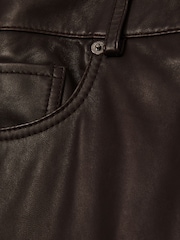 Reiss Chocolate Verona Petite Leather Slim-Leg Trousers - Image 6 of 6