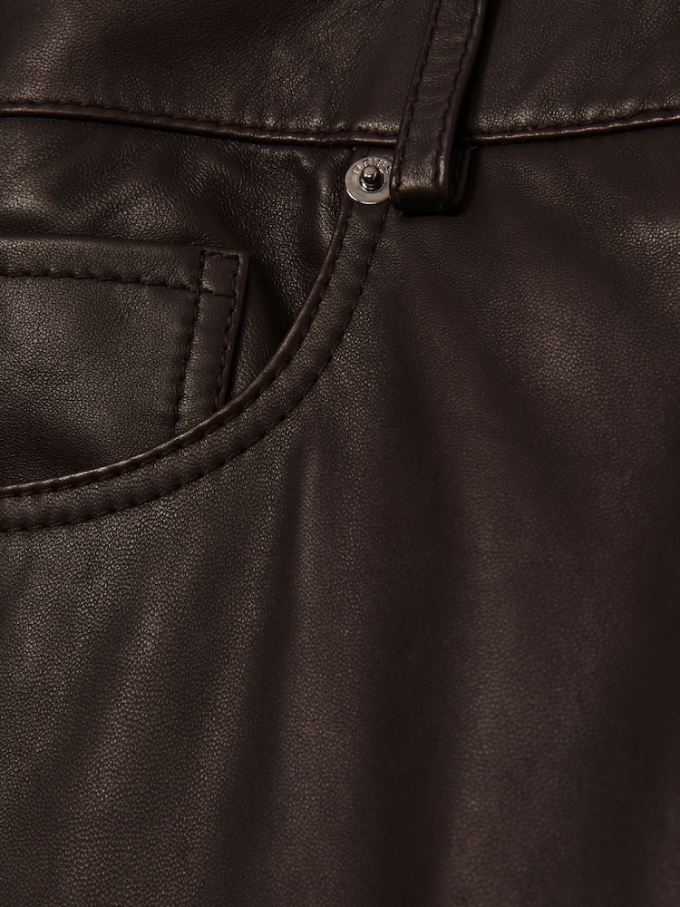 Reiss Chocolate Verona Petite Leather Slim-Leg Trousers - Image 6 of 6