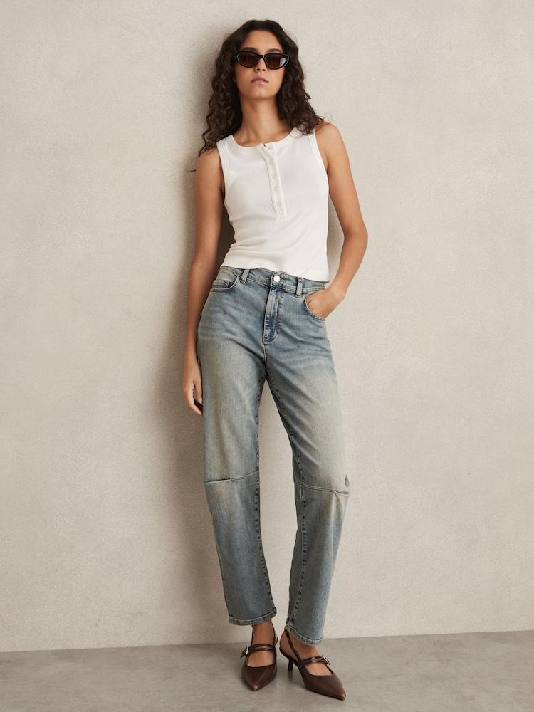 Reiss Light Blue Mahni Petite Barrel-Leg Dart Jeans - Image 1 of 7