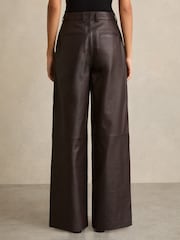 Reiss Chocolate Mercey Leather Wide Leg Trousers - Image 5 of 7
