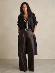 Reiss Chocolate Mercey Leather Wide Leg Trousers - Image 6 of 7