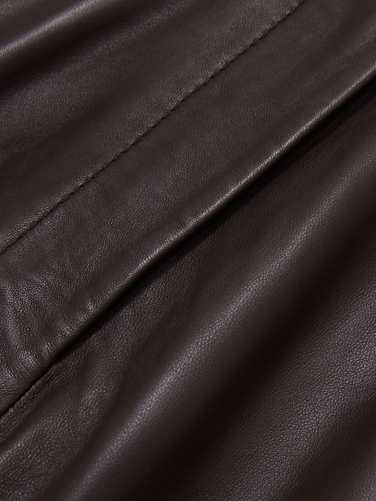 Reiss Chocolate Mercey Leather Wide Leg Trousers - Image 7 of 7