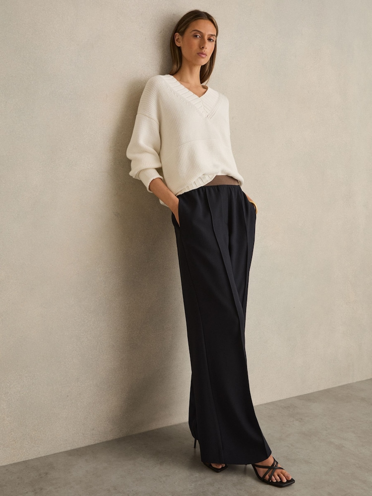 Marineblau - Reiss Wilde Wide-Leg Elasticated-Waist Trousers - Bild 1 von 6 Marineblau - Reiss Wilde Wide-Leg Elasticated-Waist Trousers - Bild 1 von 6