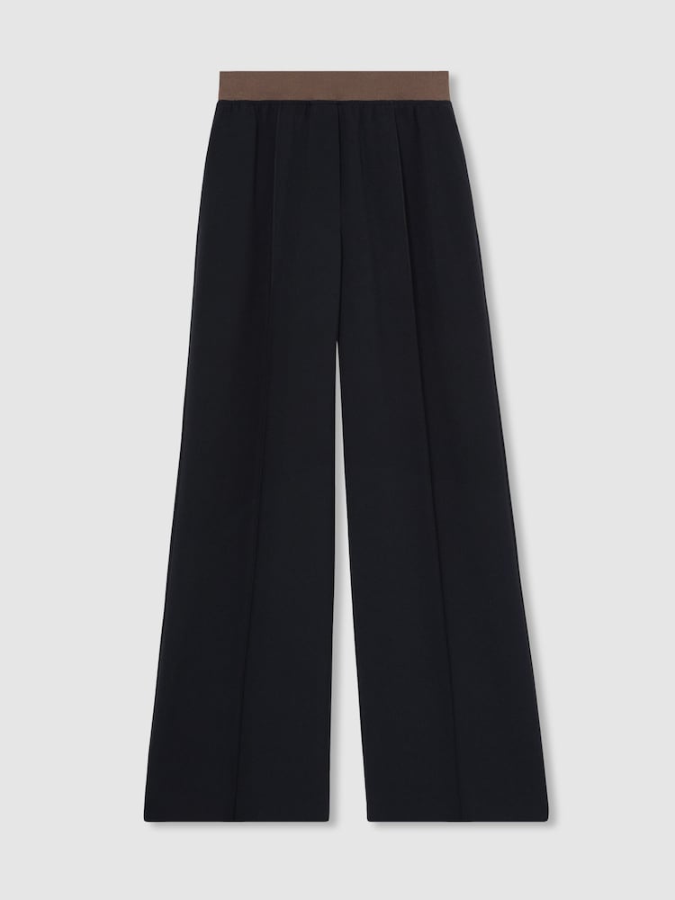 Reiss Navy Wilde Wide-Leg Elasticated-Waist Trousers - Image 2 of 6