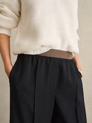 Reiss Navy Wilde Wide-Leg Elasticated-Waist Trousers - Image 4 of 6