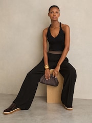 Reiss Black Wilde Petite Wide-Leg Elasticated-Waist Trousers - Image 1 of 8