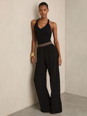 Reiss Black Wilde Wide-Leg Elasticated-Waist Trousers - Image 6 of 7