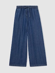 Reiss Mid Blue Parker Wide-Leg Chambray Drawstring Trousers - Image 2 of 6