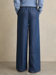 Reiss Mid Blue Parker Wide-Leg Chambray Drawstring Trousers - Image 5 of 6