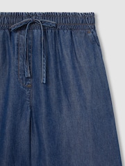 Reiss Mid Blue Parker Wide-Leg Chambray Drawstring Trousers - Image 6 of 6