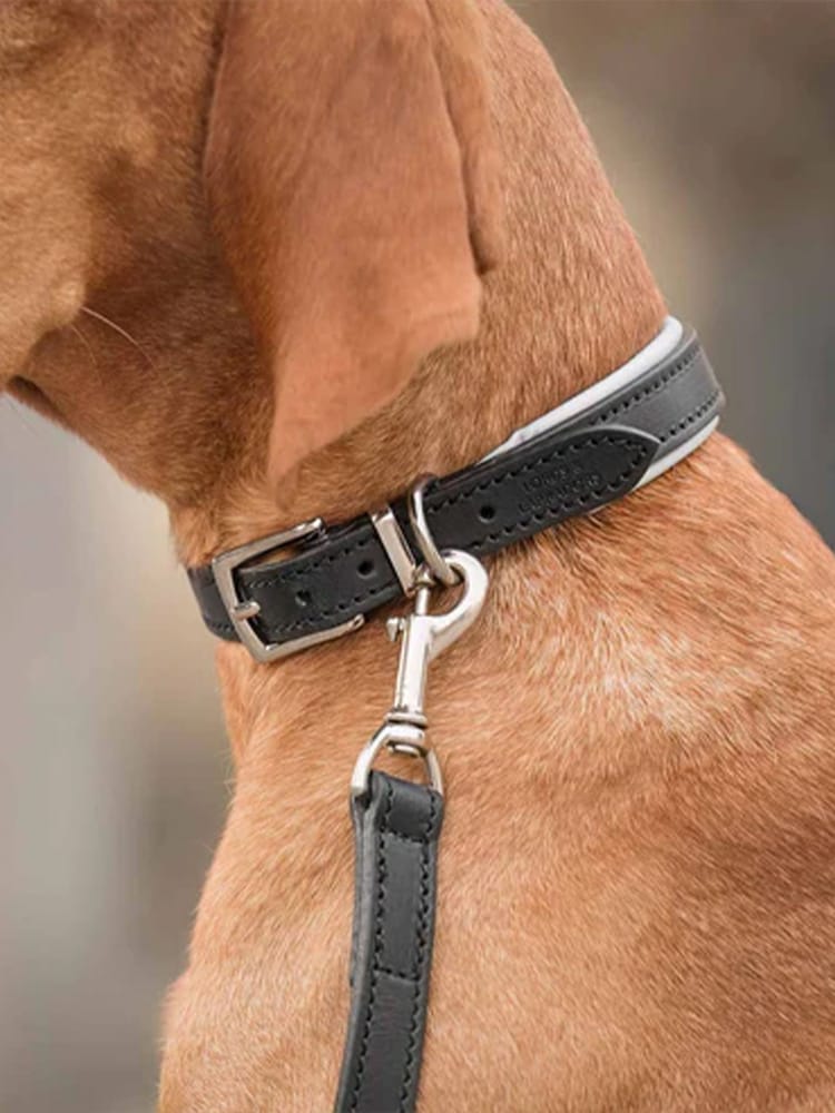 Lords and Labradors Black Grey Italian Leather Dog Lead - Image 2 of 5