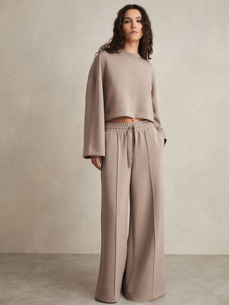 Taupe - Reiss Freya Wide Leg Drawstring Joggers - Image 1 of 6