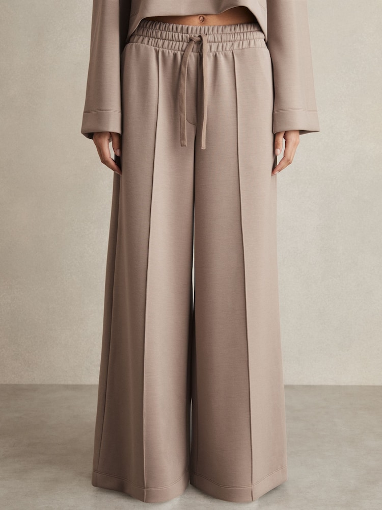 Taupe - Reiss Freya Wide Leg Drawstring Joggers - Image 3 of 6