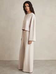 Песочный - Reiss Freya широкие спортивные брюки с затягивающимся шнурком - Изображение 1 из 5