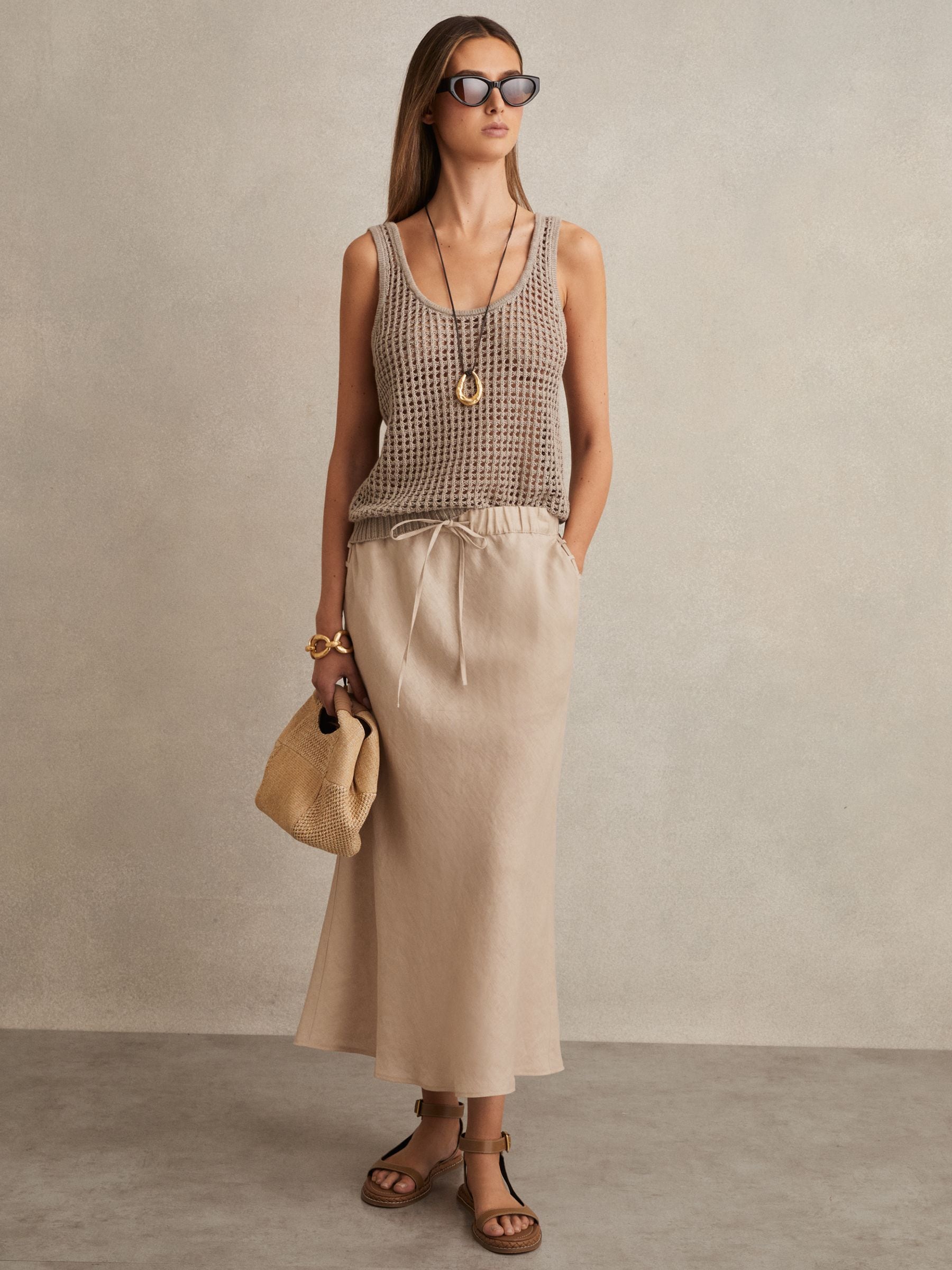 Reiss Neutral Slip Midi Skirt