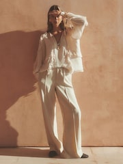 Reiss Neutral Wilde Wide-Leg Elasticated-Waist Trousers - Image 1 of 7