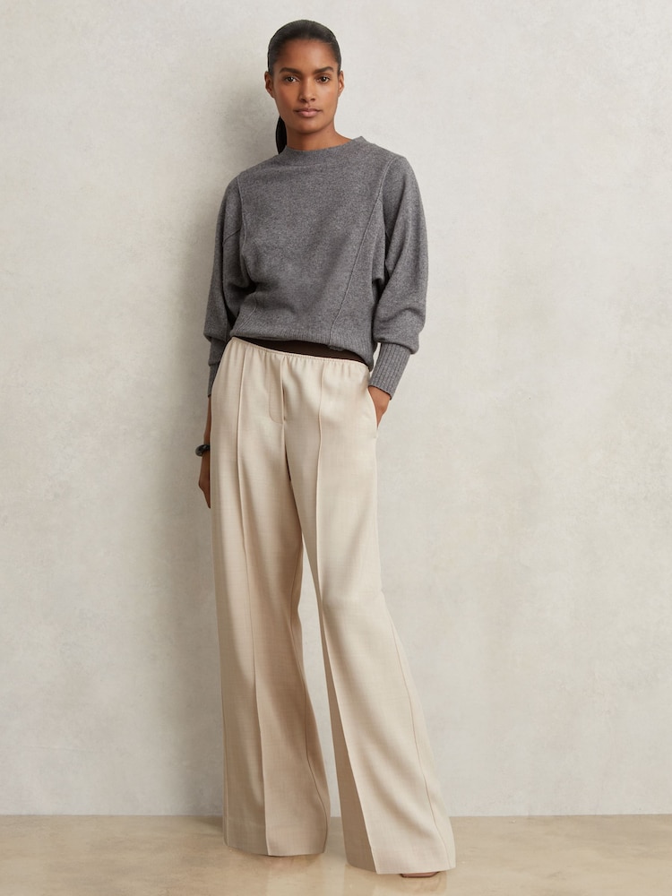 Neutrale Farbe - Reiss Wilde Wide-Leg Elasticated-Waist Trousers - Bild 1 von 6 Neutrale Farbe - Reiss Wilde Wide-Leg Elasticated-Waist Trousers - Bild 1 von 6