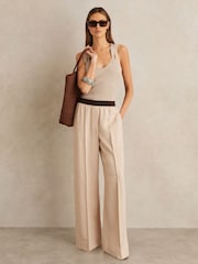 Reiss Neutral Wilde Wide-Leg Elasticated-Waist Trousers - Image 3 of 7