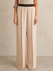 Reiss Neutral Wilde Wide-Leg Elasticated-Waist Trousers - Image 4 of 7