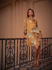 FatFace Silas Gold Printed Dress - Image 1 of 5