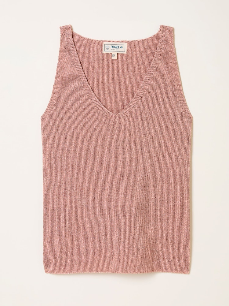 FatFace Evelyn Pink Metallic Knit Vest Top - Image 1 of 1