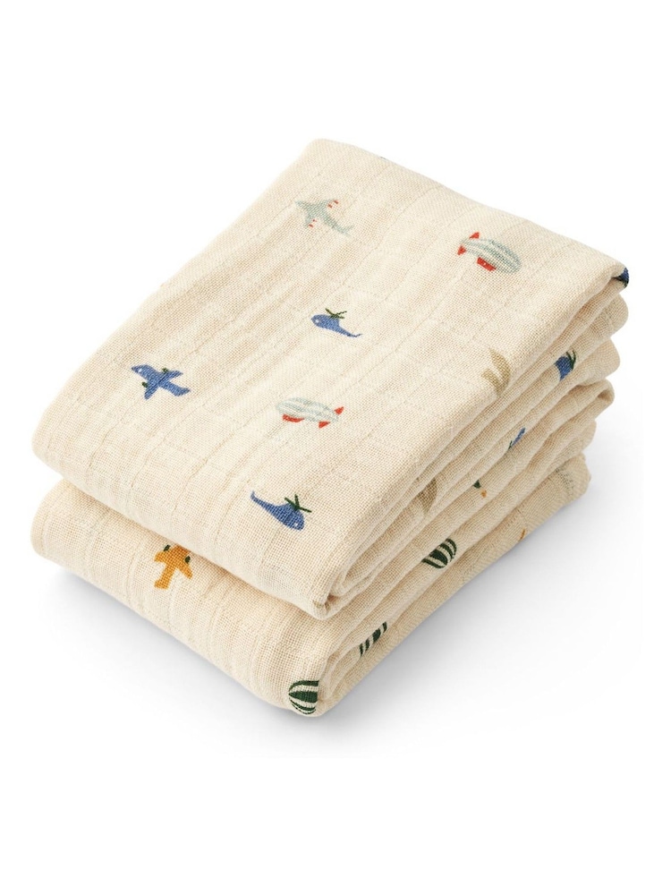 Liewood Blue Lewis 100% Cotton Muslins Cloths 2 Pack - Image 1 of 3