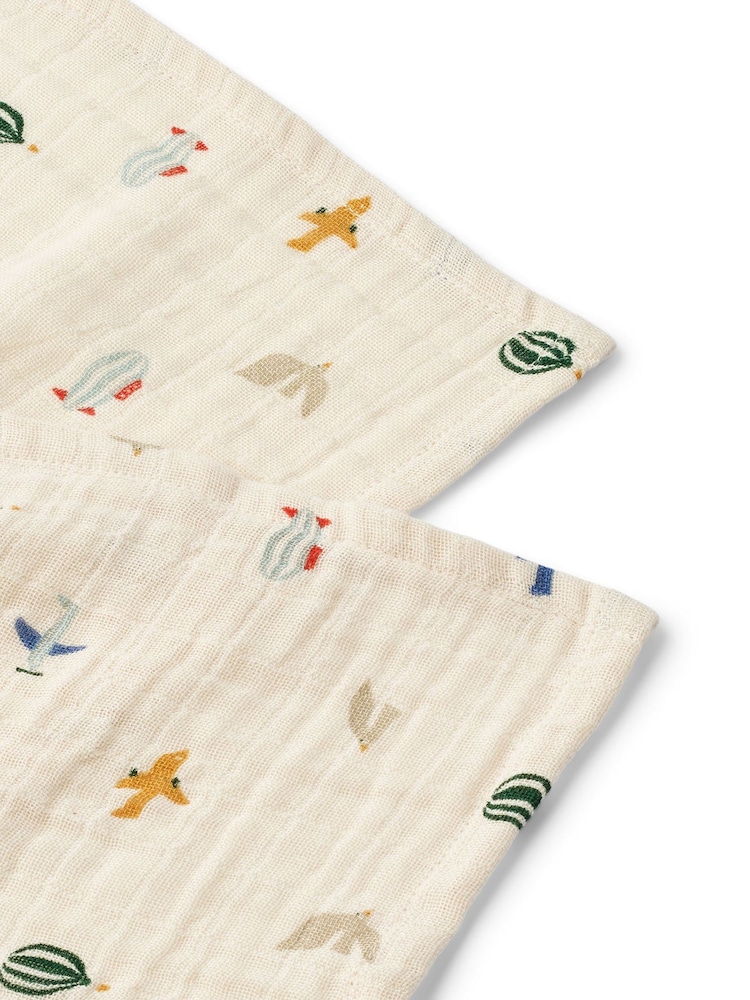Liewood Blue Lewis 100% Cotton Muslins Cloths 2 Pack - Image 2 of 3