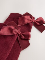 Plum Purple 2 Pack Cotton Rich Bow Knee High Socks - Image 2 of 3