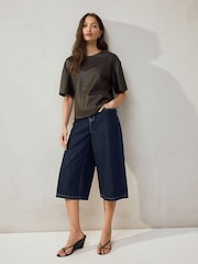 Chocolate Brown Faux Leather Short Sleeve T-Shirt - Image 2 of 5