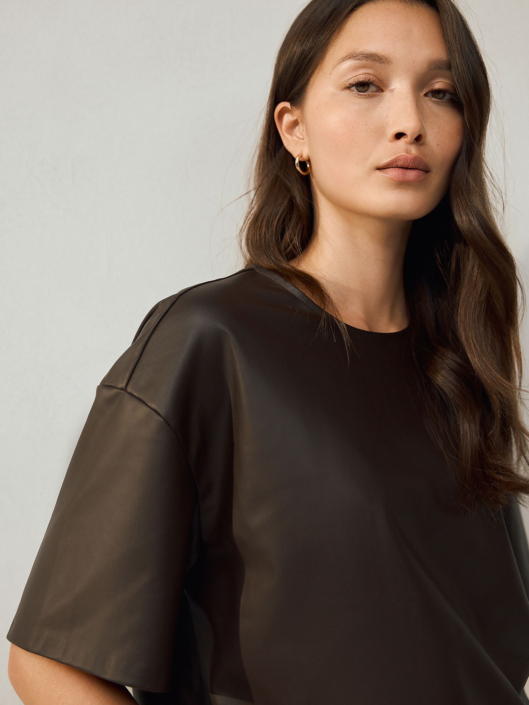 Buy Chocolate Brown Faux Leather Short Sleeve T-Shirt from Next USA