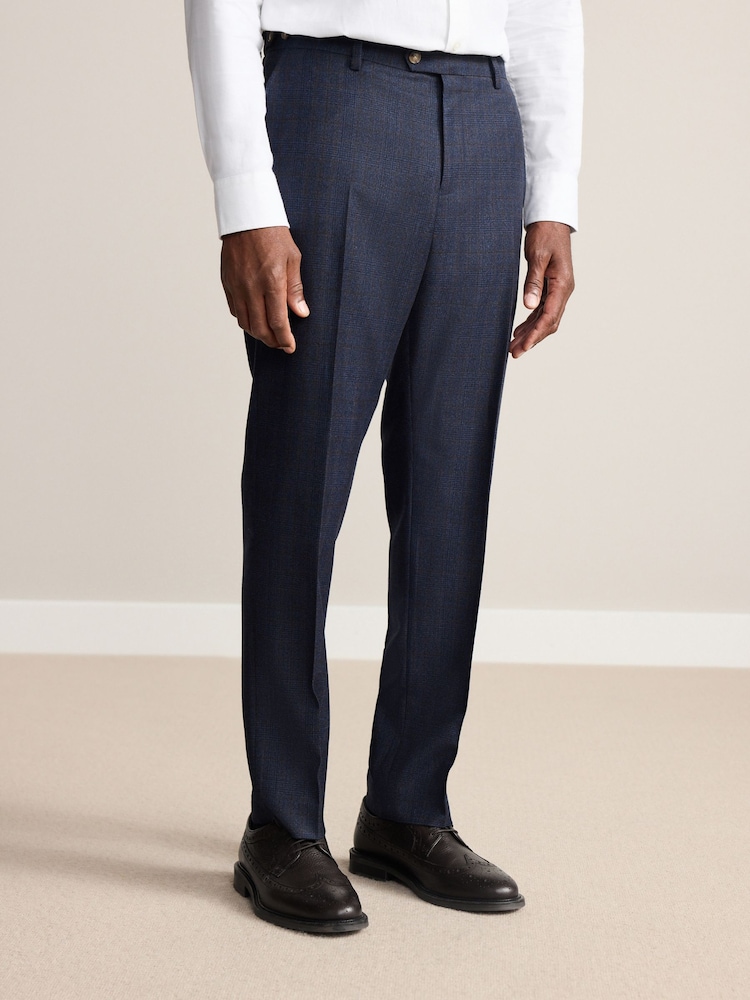 Navy Slim Fit Signature Marzotto 100% Italian Wool Check Suit Trousers - Image 1 of 11
