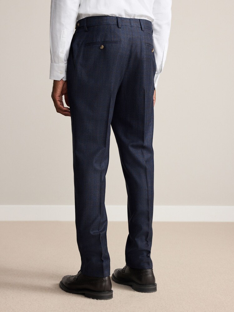 Navy Slim Fit Signature Marzotto 100% Italian Wool Check Suit Trousers - Image 2 of 11