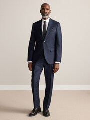 Navy Slim Fit Signature Marzotto 100% Italian Wool Check Suit Trousers - Image 5 of 11