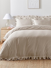 Appletree Natural Cassia Frill 100% Cotton Duvet Cover Set - Image 1 of 3