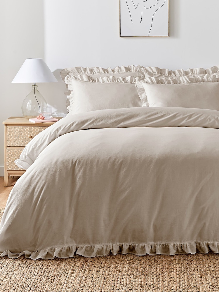 Appletree Natural Cassia Frill 100% Cotton Duvet Cover Set - Image 1 of 3