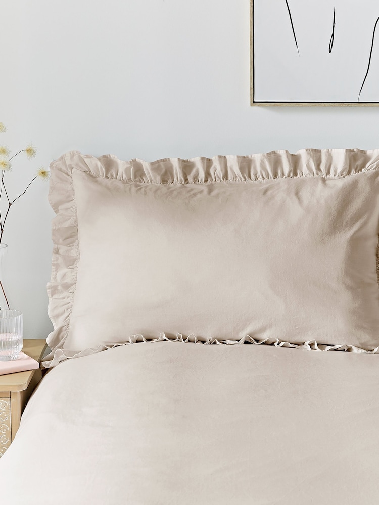 Appletree Natural Cassia Frill 100% Cotton Duvet Cover Set - Image 2 of 3