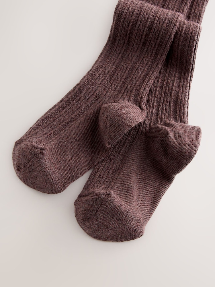 Chocolate Brown Regular Length Cotton Rich Cable Tights - Image 1 of 3 Chocolate Brown Regular Length Cotton Rich Cable Tights - Image 1 of 3