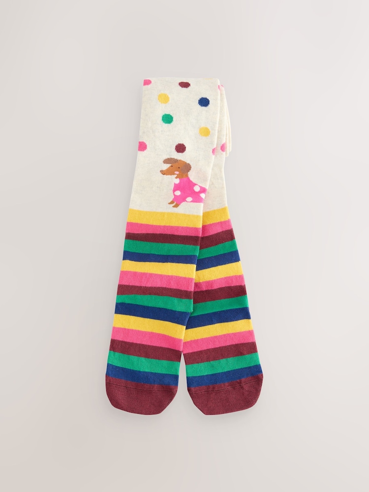 Cream Cotton Rich Dog Character Print Tights - Image 1 of 3