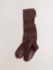 Chocolate Brown Cotton Rich Rib Tights - Image 1 of 3