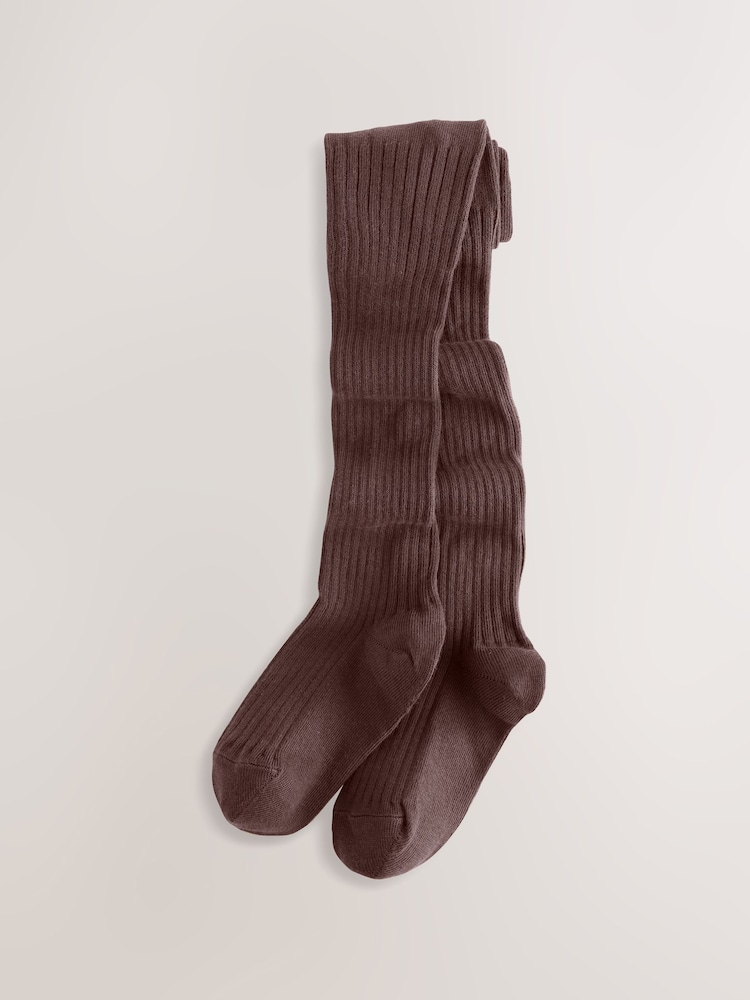 Chocolate Brown Cotton Rich Rib Tights - Image 1 of 3 Chocolate Brown Cotton Rich Rib Tights - Image 1 of 3