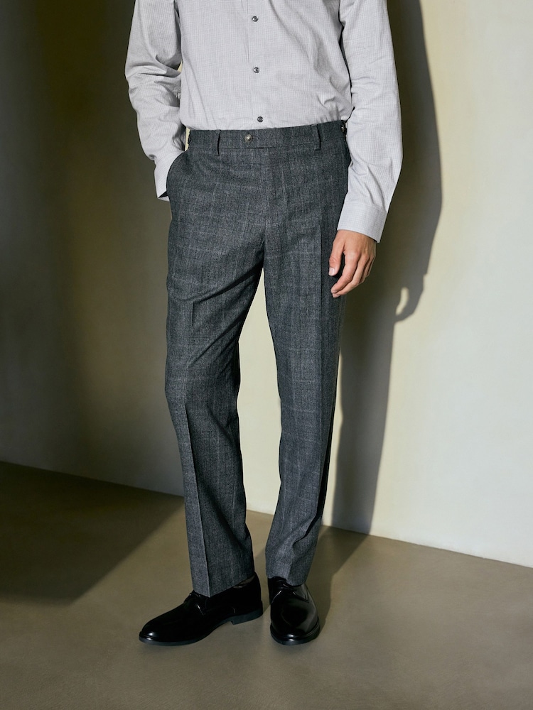 Gris - Regular Fit Signature Reda Italian Wool Fabric Check Suit Trousers - Imagen 1 de 4